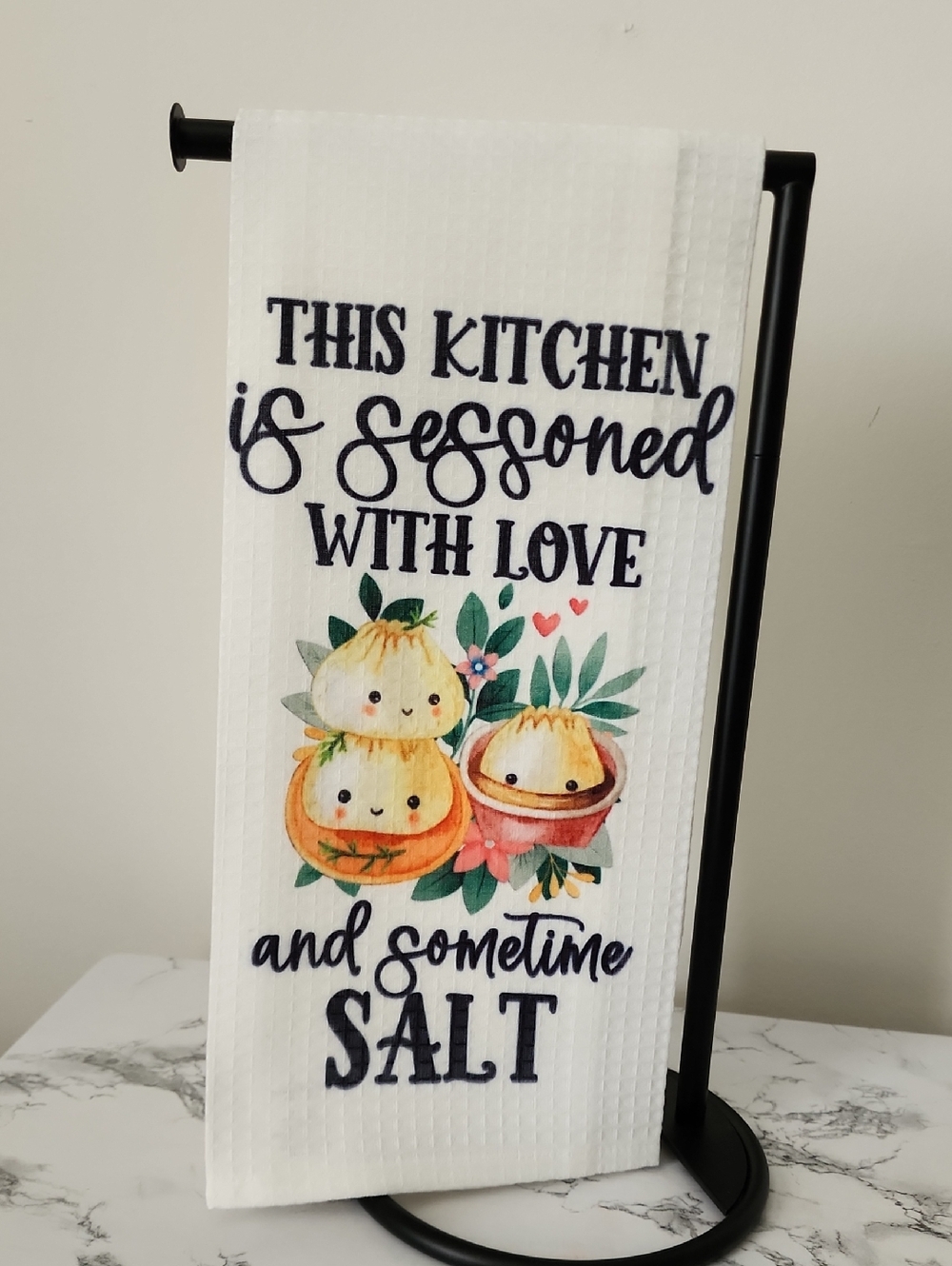 Kitchen Towel - White 'This Kitchen is Seasoned with Love' 18in X 28in